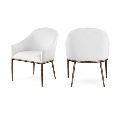 Ferro White Linen Textured Performance Fabric Upholstered Dining Arm Chair