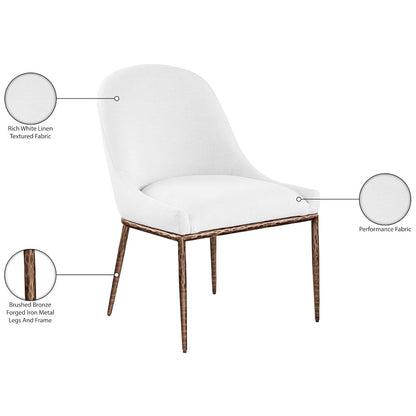 Ferro White Linen Textured Performance Fabric Upholstered Dining Side Chair