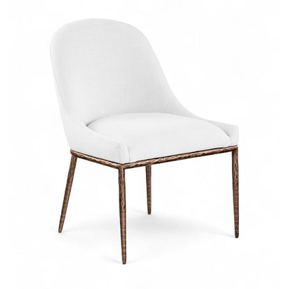 Ferro White Linen Textured Performance Fabric Upholstered Dining Side Chair