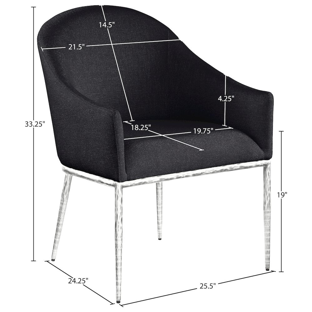 Ferro Black Linen Textured Performance Fabric Upholstered Dining Arm Chair