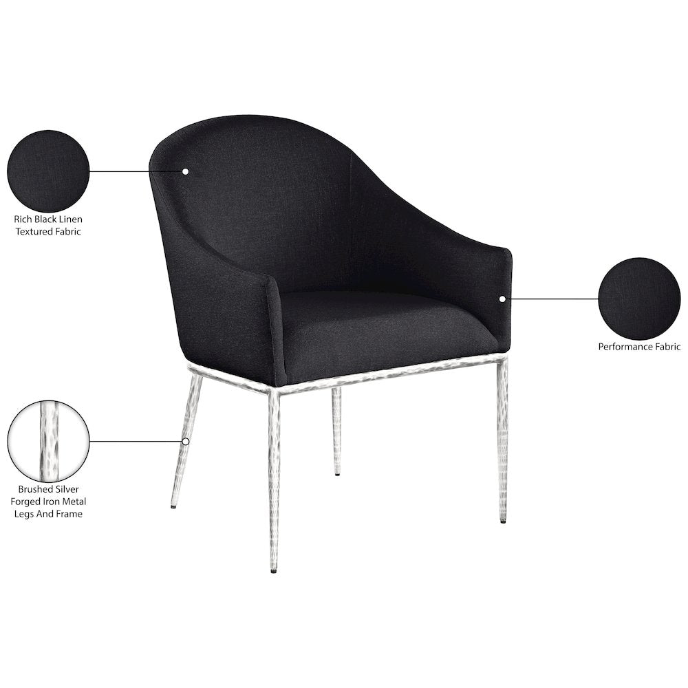 Ferro Black Linen Textured Performance Fabric Upholstered Dining Arm Chair