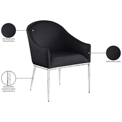 Ferro Black Linen Textured Performance Fabric Upholstered Dining Arm Chair