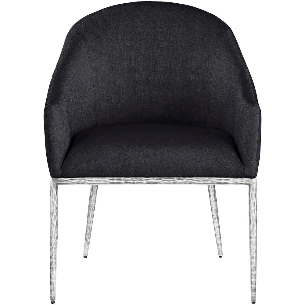 Ferro Black Linen Textured Performance Fabric Upholstered Dining Arm Chair