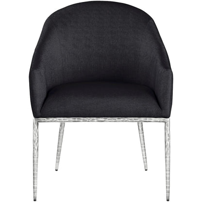 Ferro Black Linen Textured Performance Fabric Upholstered Dining Arm Chair