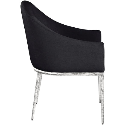 Ferro Black Linen Textured Performance Fabric Upholstered Dining Arm Chair