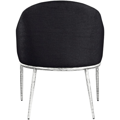 Ferro Black Linen Textured Performance Fabric Upholstered Dining Arm Chair