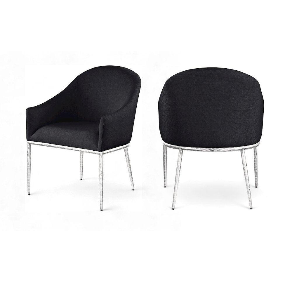 Ferro Black Linen Textured Performance Fabric Upholstered Dining Arm Chair
