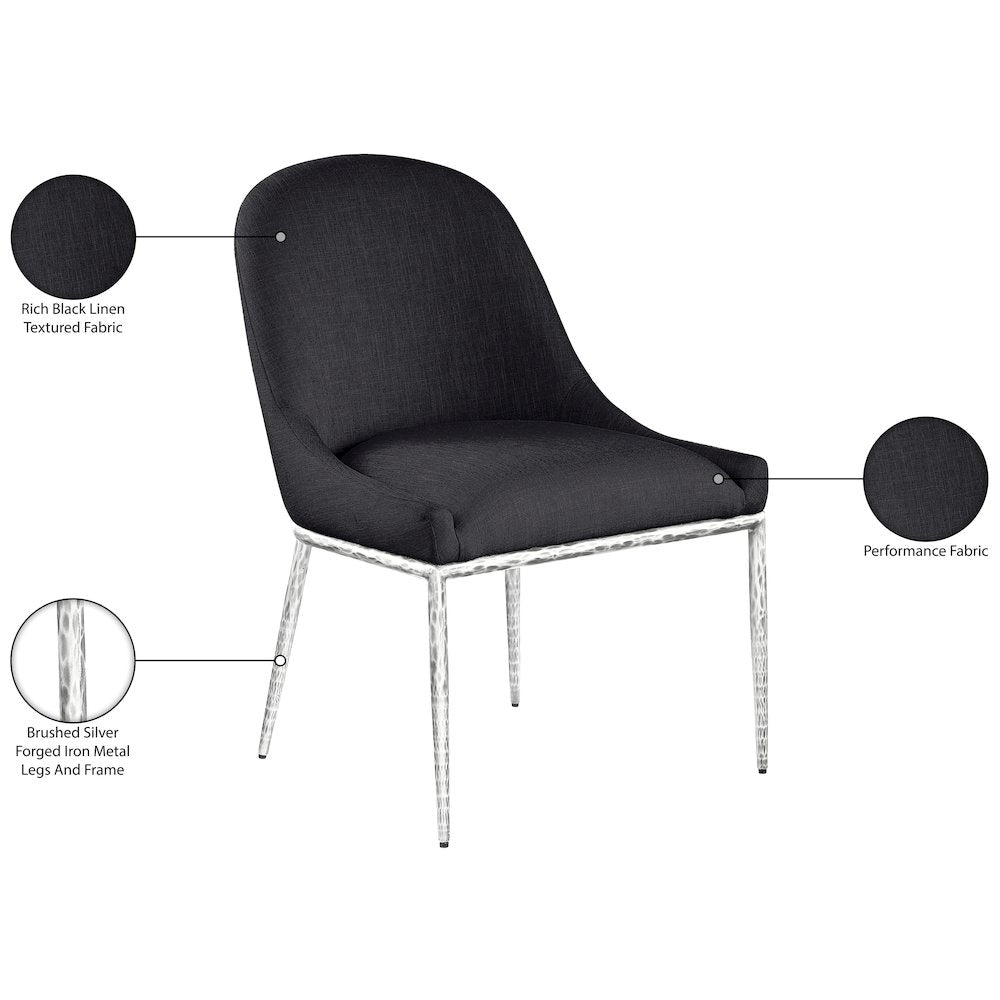 Ferro Black Linen Textured Performance Fabric Upholstered Dining Side Chair