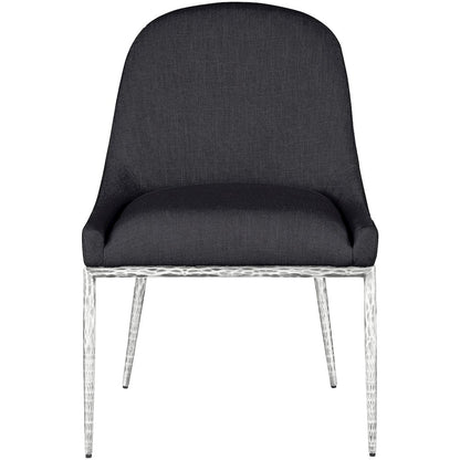 Ferro Black Linen Textured Performance Fabric Upholstered Dining Side Chair
