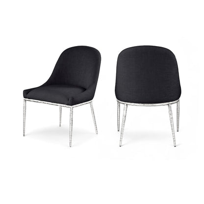 Ferro Black Linen Textured Performance Fabric Upholstered Dining Side Chair