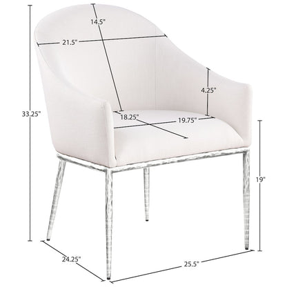 Ferro Cream Linen Textured Performance Fabric Upholstered Dining Arm Chair