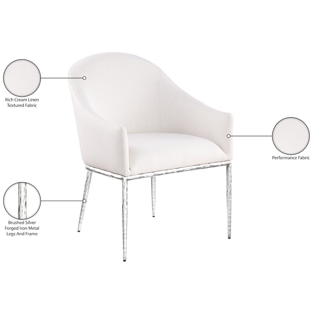 Ferro Cream Linen Textured Performance Fabric Upholstered Dining Arm Chair