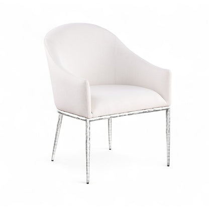 Ferro Cream Linen Textured Performance Fabric Upholstered Dining Arm Chair