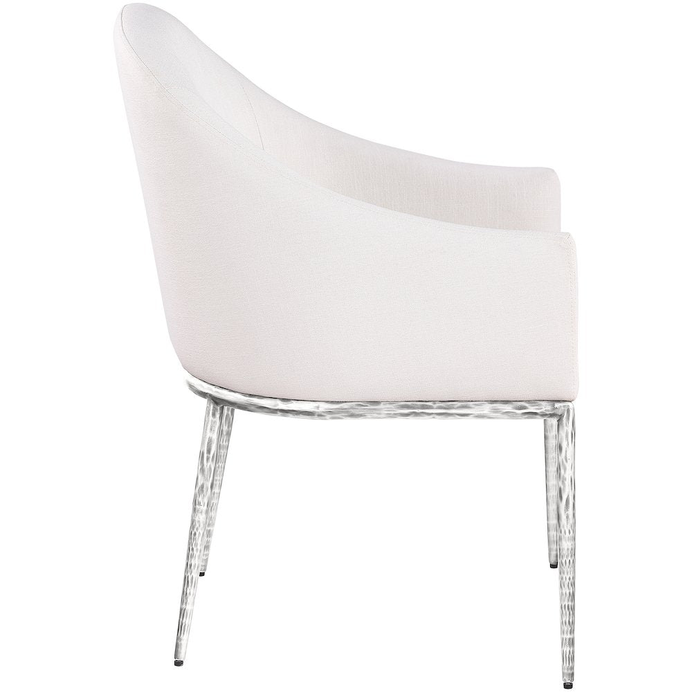 Ferro Cream Linen Textured Performance Fabric Upholstered Dining Arm Chair