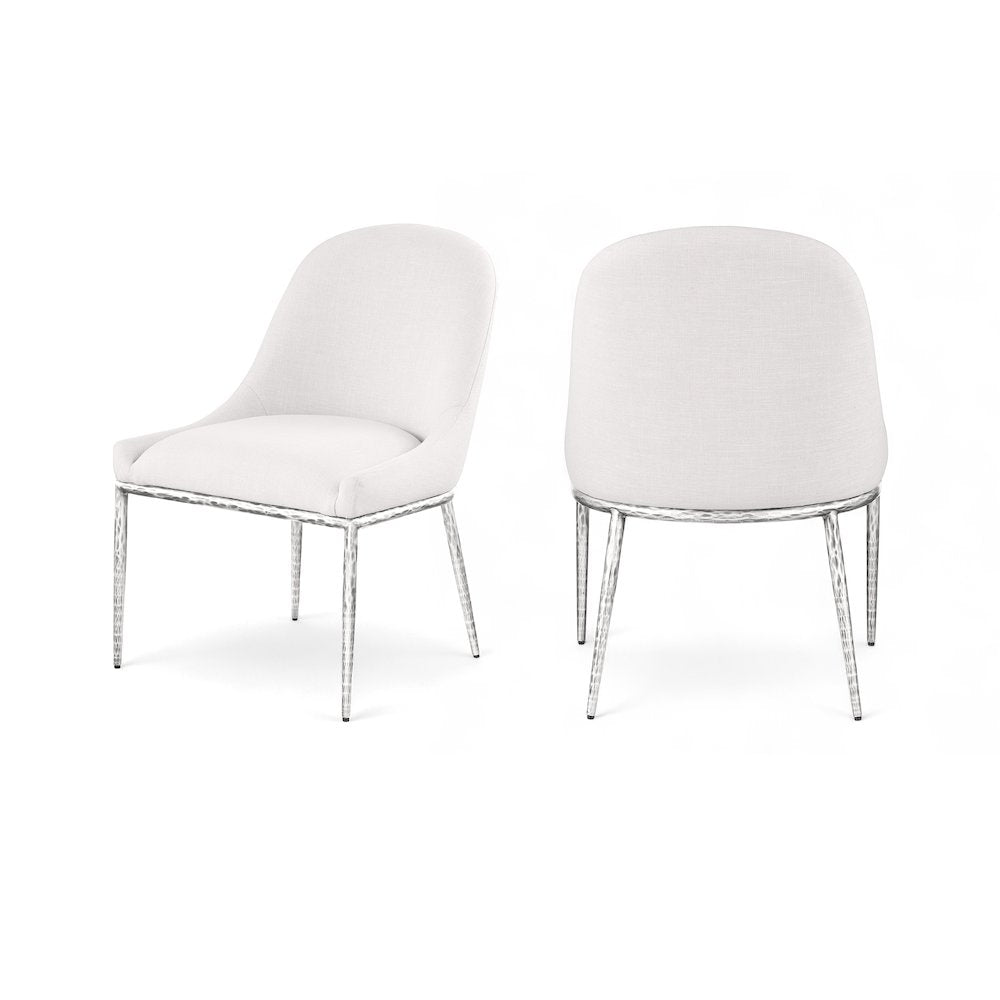 Ferro Cream Linen Textured Performance Fabric Upholstered Dining Side Chair