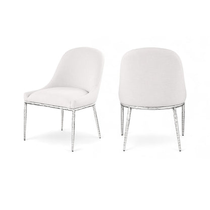 Ferro Cream Linen Textured Performance Fabric Upholstered Dining Side Chair
