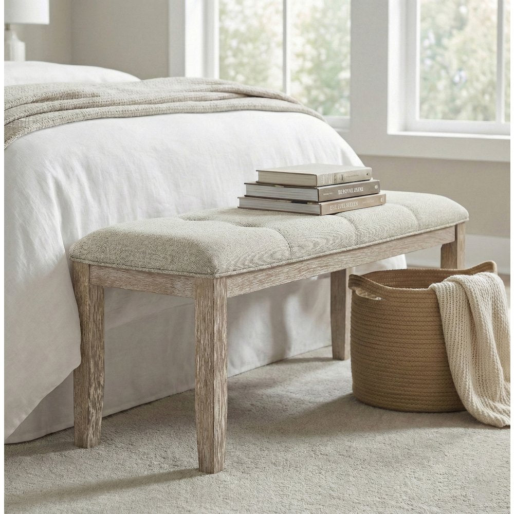 Ananda Beige Fabric Upholstered Bench