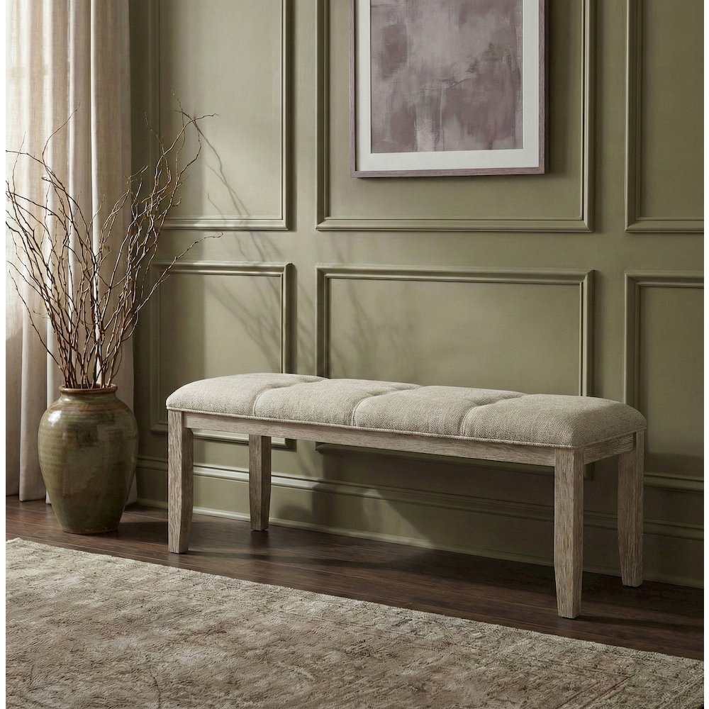 Ananda Beige Fabric Upholstered Bench