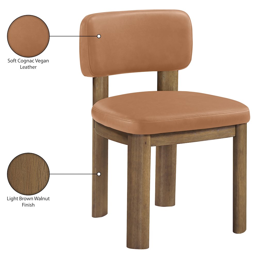 Paloma Cognac Vegan Leather Upholstered Dining Chair, Set of 2