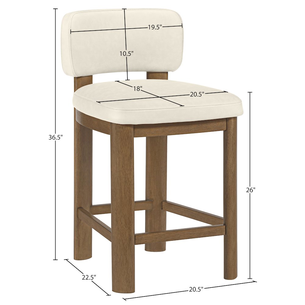 Paloma Cream Vegan Leather Upholstered Counter Stool, Set of 2