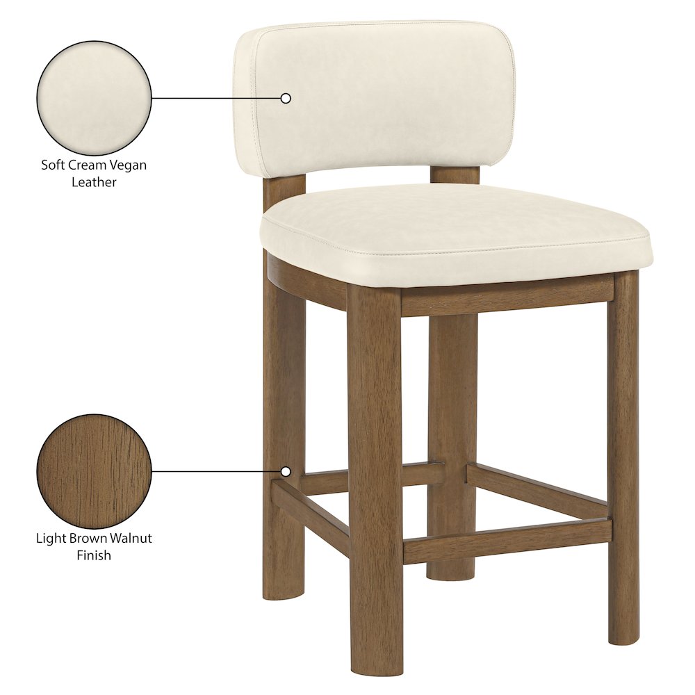 Paloma Cream Vegan Leather Upholstered Counter Stool, Set of 2