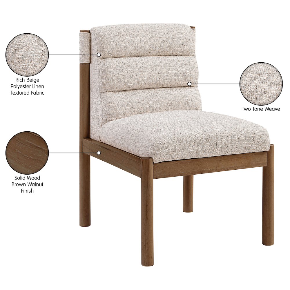 Eloura Beige Linen Textured Fabric Upholstered Dining Chair, Set of 2