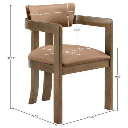 Lavrin Cognac Vegan Leather Upholstered Dining Arm Chair, Set of 2