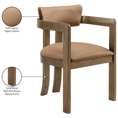 Lavrin Cognac Vegan Leather Upholstered Dining Arm Chair, Set of 2