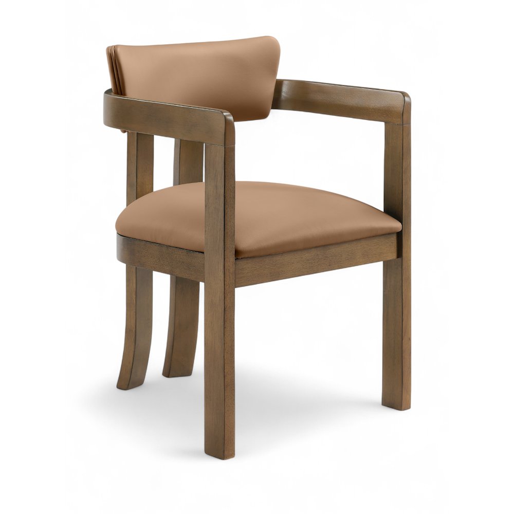 Lavrin Cognac Vegan Leather Upholstered Dining Arm Chair, Set of 2