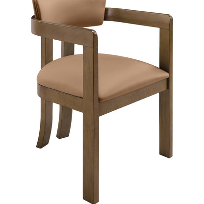 Lavrin Cognac Vegan Leather Upholstered Dining Arm Chair, Set of 2