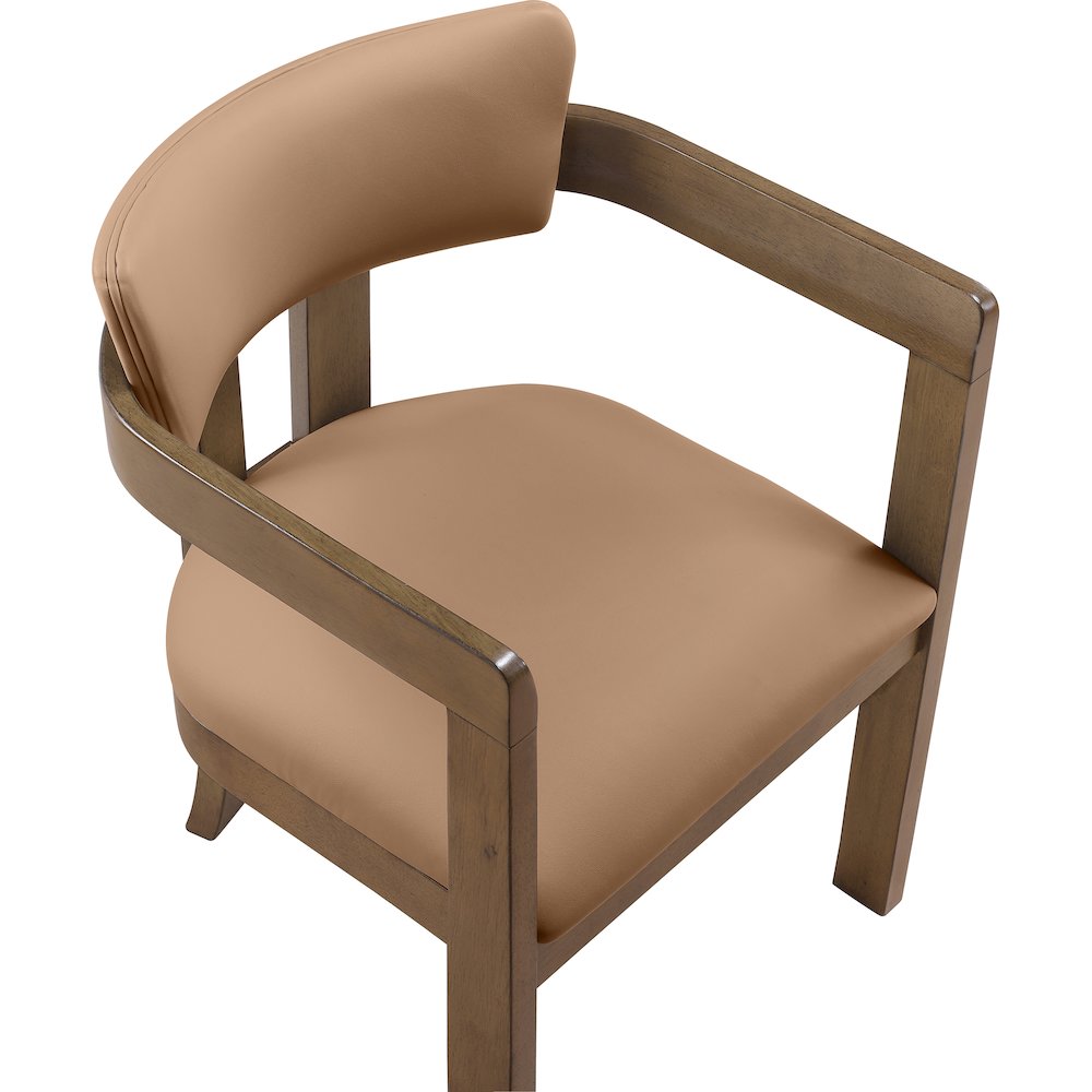 Lavrin Cognac Vegan Leather Upholstered Dining Arm Chair, Set of 2