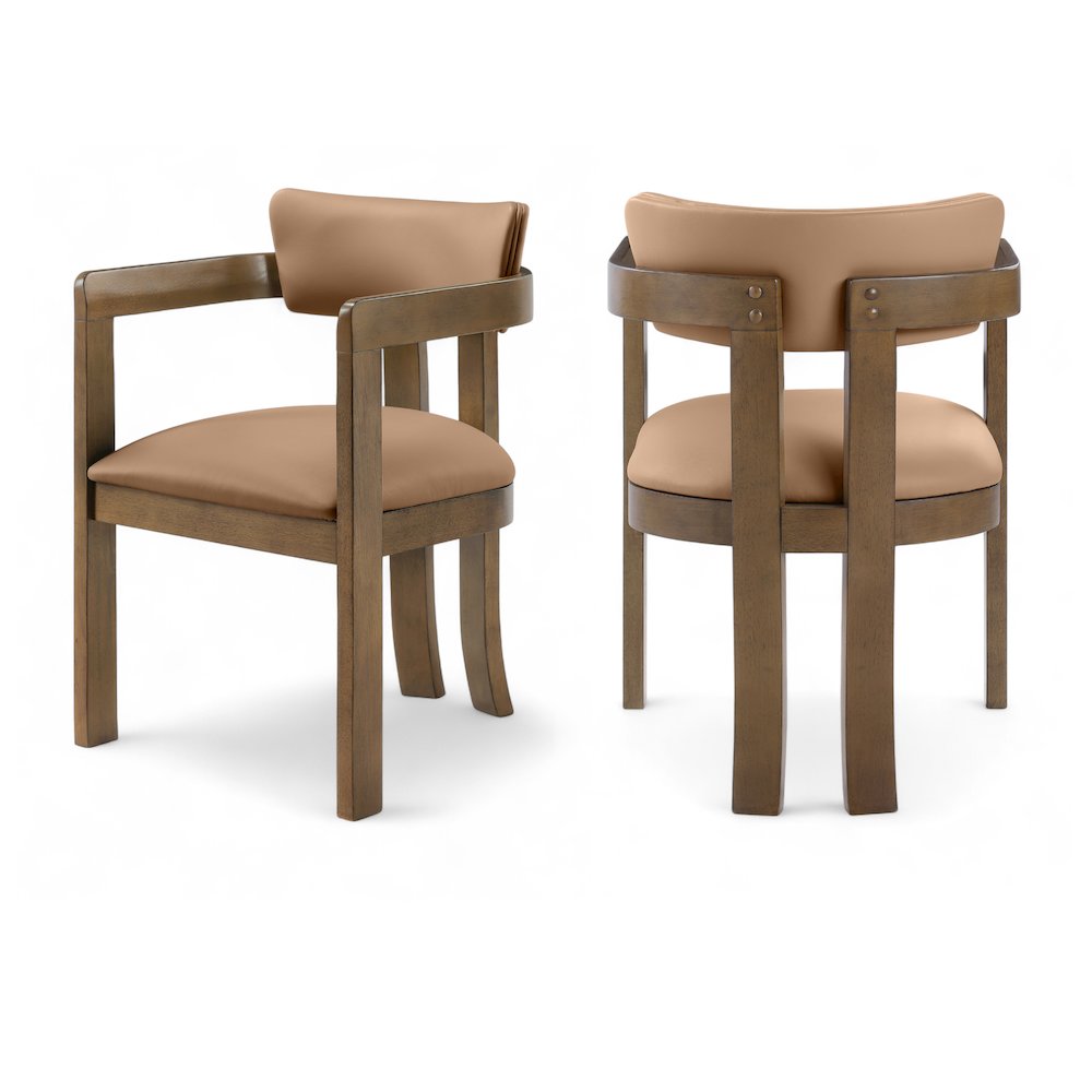 Lavrin Cognac Vegan Leather Upholstered Dining Arm Chair, Set of 2