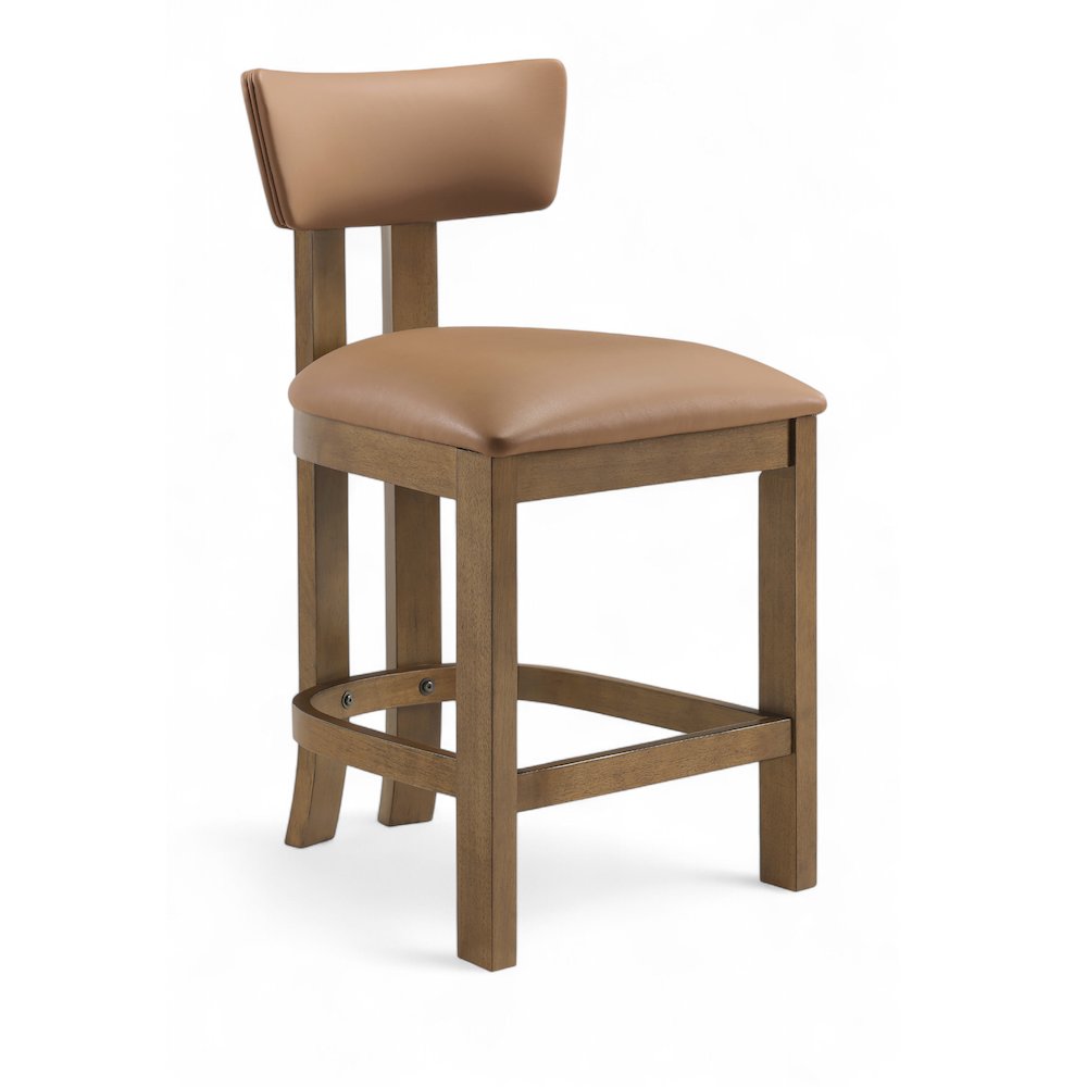 Lavrin Cognac Vegan Leather Upholstered Counter Stool, Set of 2