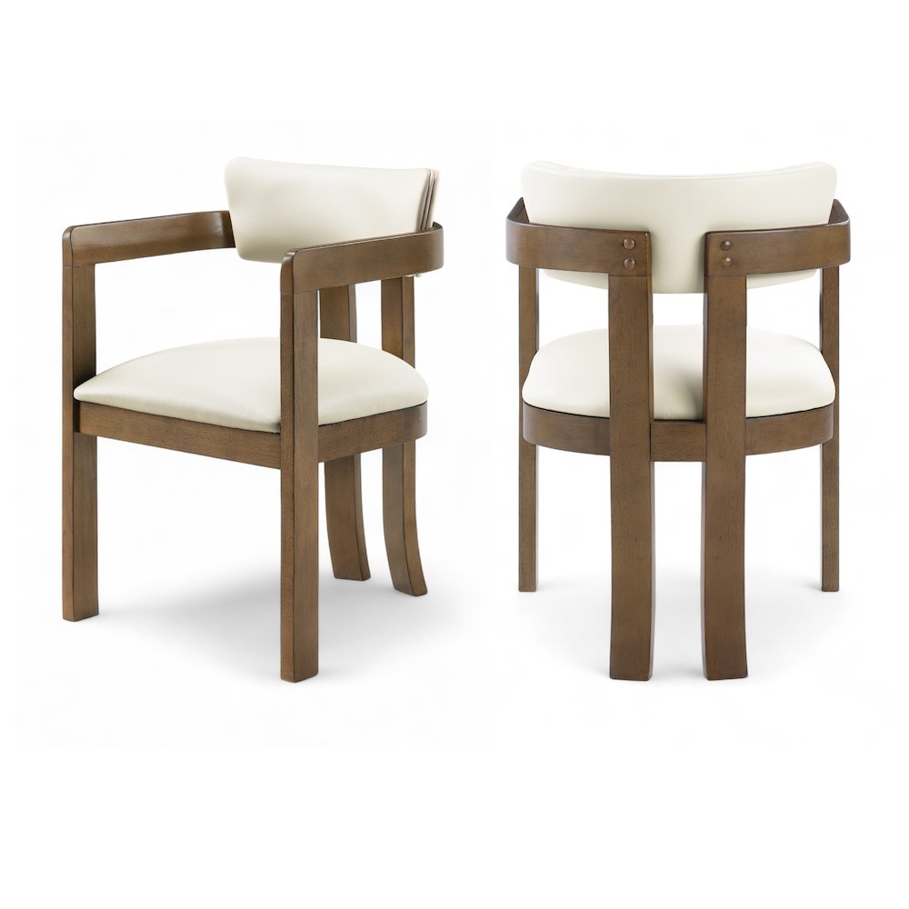 Lavrin Cream Vegan Leather Upholstered Dining Arm Chair, Set of 2