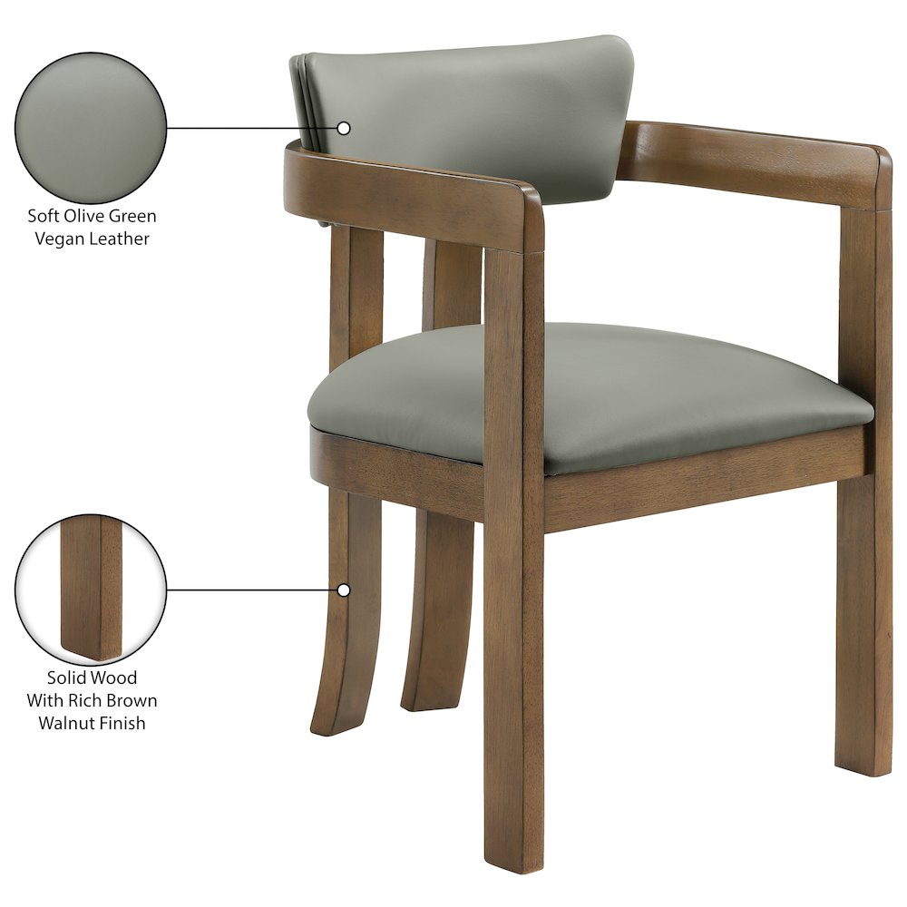 Lavrin Olive Vegan Leather Upholstered Dining Arm Chair, Set of 2