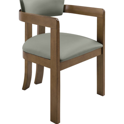 Lavrin Olive Vegan Leather Upholstered Dining Arm Chair, Set of 2