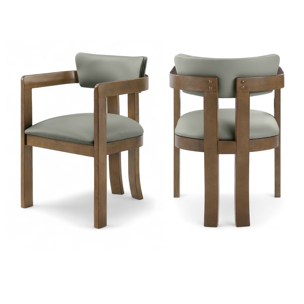 Lavrin Olive Vegan Leather Upholstered Dining Arm Chair, Set of 2