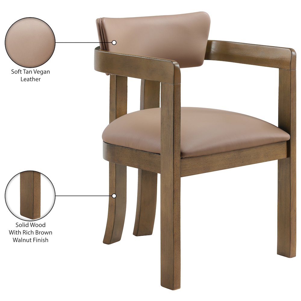 Lavrin Tan Vegan Leather Upholstered Dining Arm Chair, Set of 2