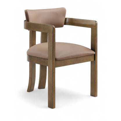 Lavrin Tan Vegan Leather Upholstered Dining Arm Chair, Set of 2