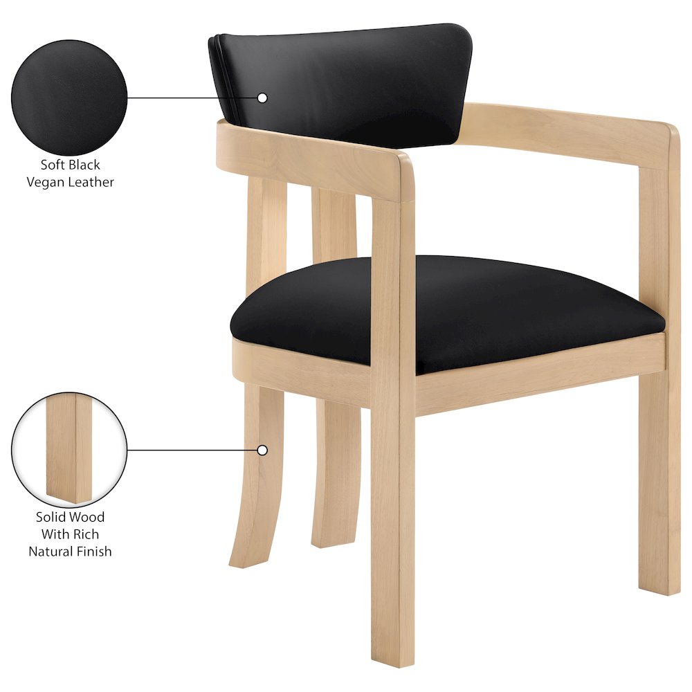 Lavrin Black Vegan Leather Upholstered Dining Arm Chair, Set of 2