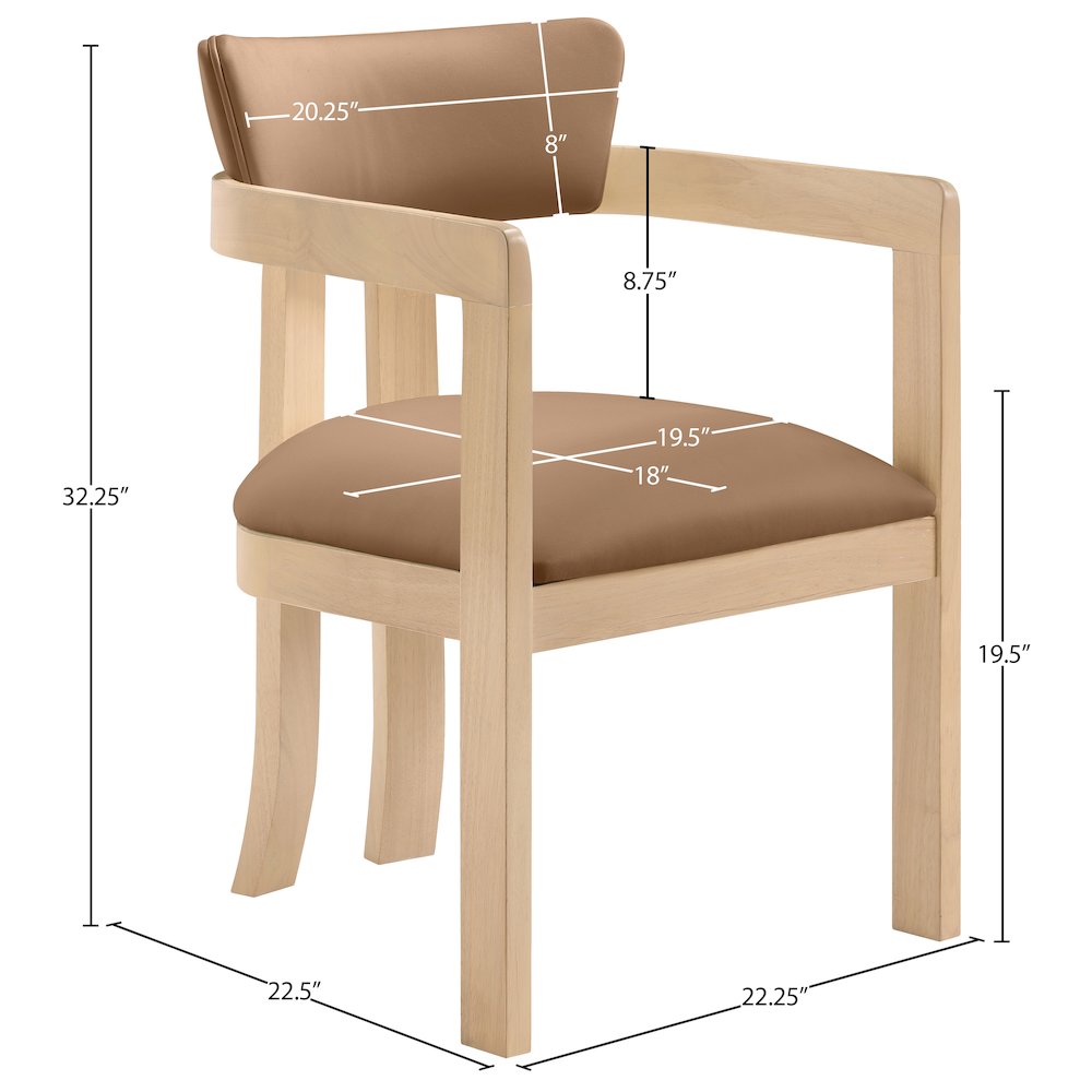 Lavrin Cognac Vegan Leather Upholstered Dining Arm Chair, Set of 2