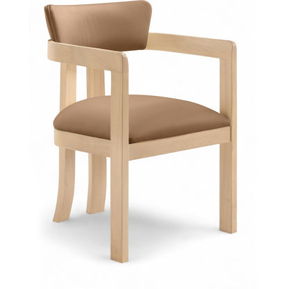 Lavrin Cognac Vegan Leather Upholstered Dining Arm Chair, Set of 2