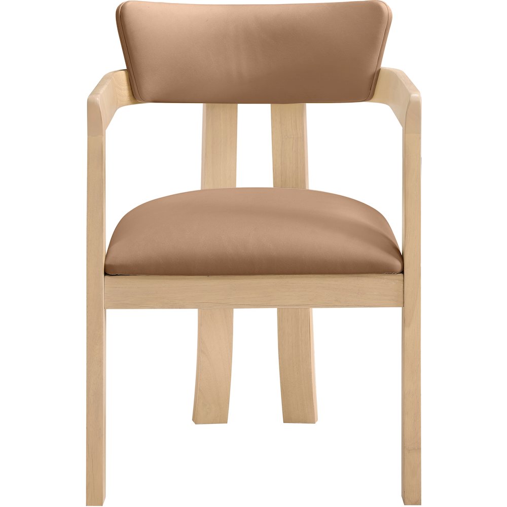 Lavrin Cognac Vegan Leather Upholstered Dining Arm Chair, Set of 2