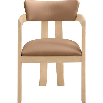 Lavrin Cognac Vegan Leather Upholstered Dining Arm Chair, Set of 2
