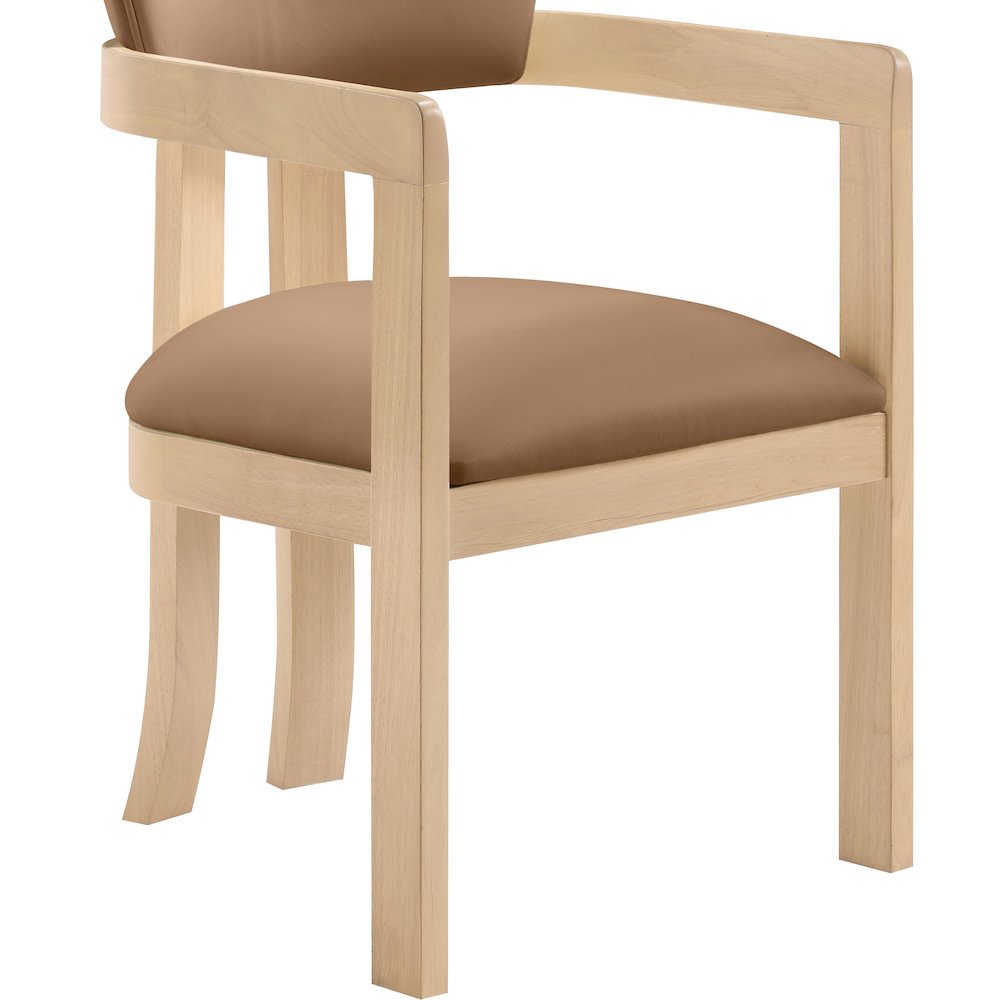 Lavrin Cognac Vegan Leather Upholstered Dining Arm Chair, Set of 2