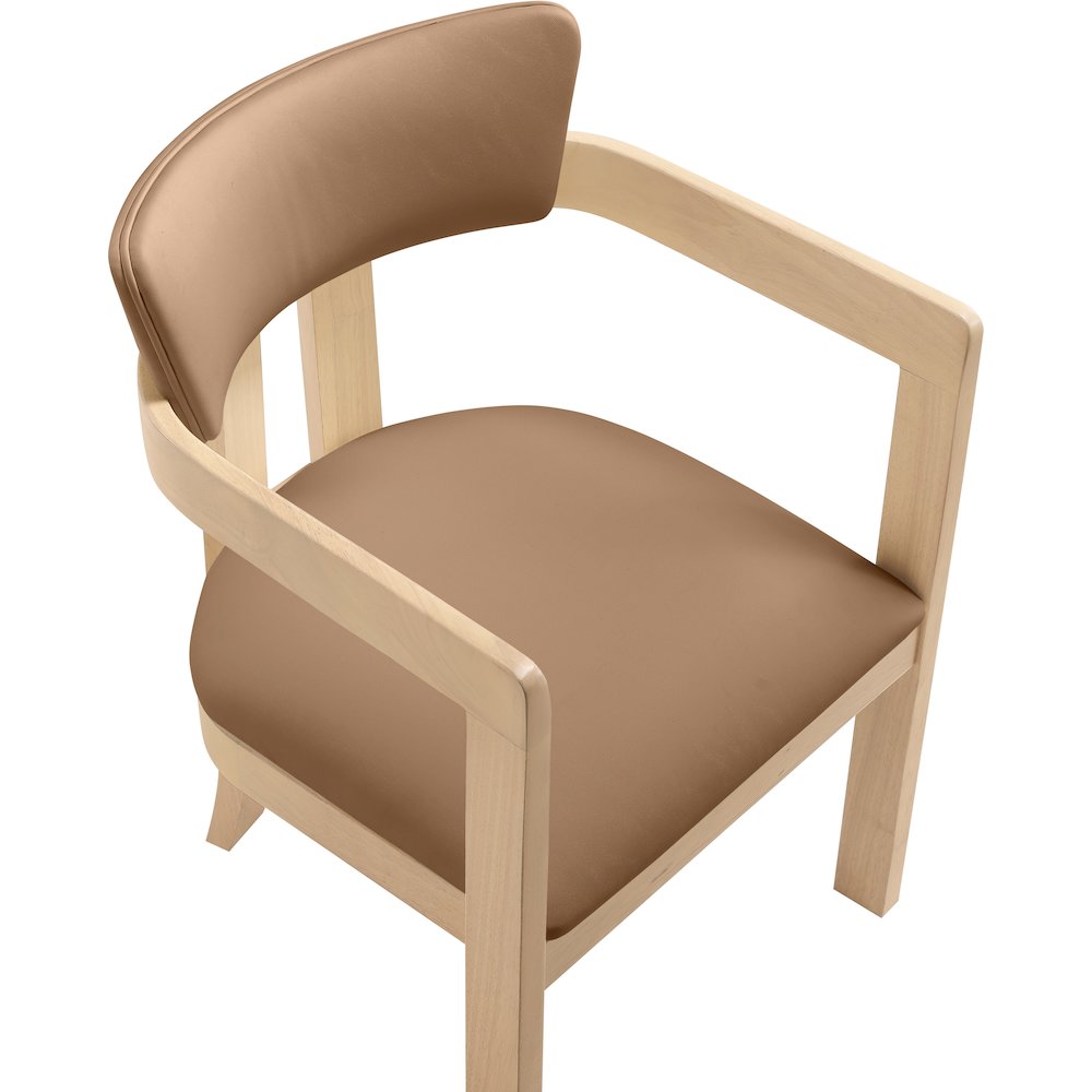 Lavrin Cognac Vegan Leather Upholstered Dining Arm Chair, Set of 2