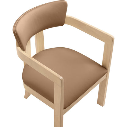 Lavrin Cognac Vegan Leather Upholstered Dining Arm Chair, Set of 2