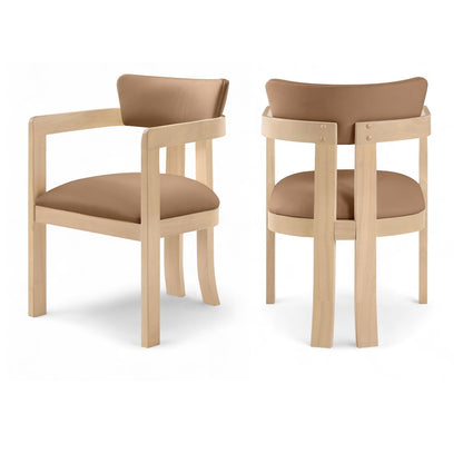 Lavrin Cognac Vegan Leather Upholstered Dining Arm Chair, Set of 2