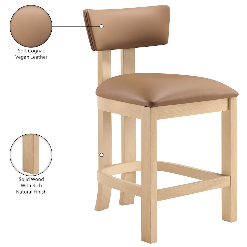 Lavrin Cognac Vegan Leather Upholstered Counter Stool, Set of 2