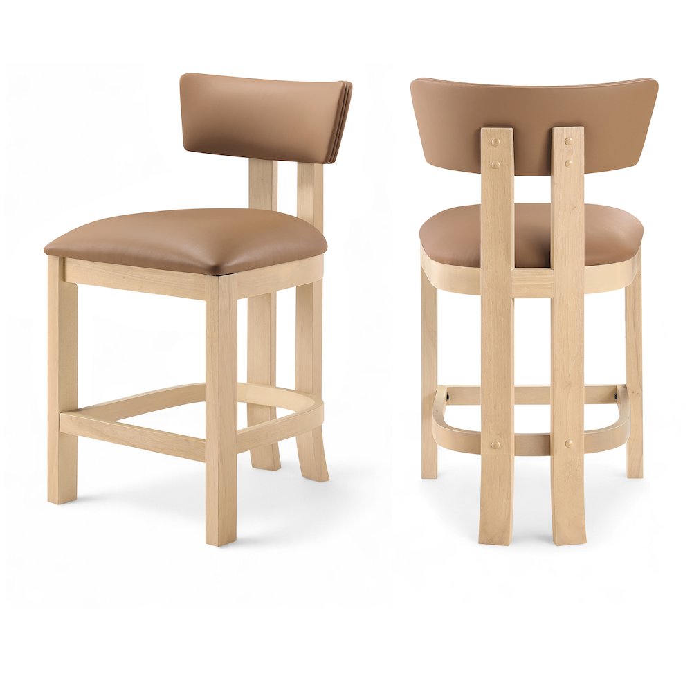 Lavrin Cognac Vegan Leather Upholstered Counter Stool, Set of 2